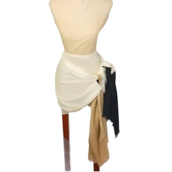 Scarf Shoulder Wrap LARGE 80 x27 Neutral Color Block Pattern EARTH Tones Fancy - Picture 9 of 12